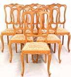 Vintage French Country Louis XV Carved Oak Set 6 Chairs