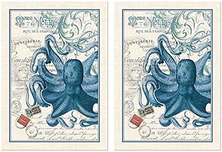 Michel Design Works Kitchen Towel, Octopus Design, 100% Cotton Kitchen Towl, Multicolor (2 Pack)