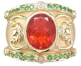 18KT Fire Opal, Tsavorite & Diamond Cigar Band