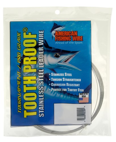 American Fishing Wire Tooth Proof Stainless Steel Single Strand Leader Wire - Size 5 - Bright Color - 44 Pound Test - 30-Feet