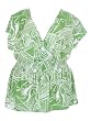 Charter Club Grass/White Plunging Wrap Blouse 1X