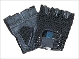 FINGERLESS CYCLE GLOVES-Black Leather Palm