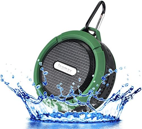 Inamax Wireless Bluetooth Waterproof Outdoor &amp; Shower Speaker, Hands-Free Portable Speakerphone w / Hi-Fi Output, Suction Cup, Built-in Mic, 6Hrs Playtime, Intuitive Control Buttons, MicroUSB