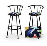 2 Old Car Oldsmobile Fabric Specialty / Custom Black Barstools with Backres ....