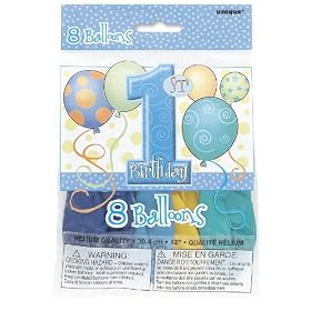 First Birthday Boy Latex Balloons - Pack of 8