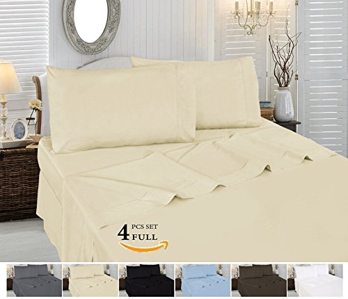 Cotton Sateen Full Bed-Sheet-Set Beige - 4 Piece Bedding Set, Flat Sheet, Fitted Sheet and 2 Pillow Cases- Breathable, Cozy & Comfortable, Hotel Quality Extremely Durable - By Utopia Bedding (Full, Beige)