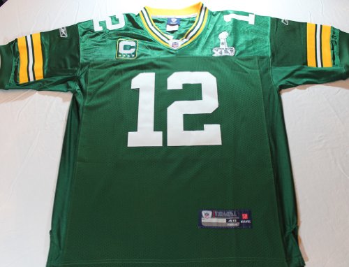 Aaron Rodgers Green Bay Packers Green Sewn Jersey with Superbowl XLV & Captain Patch - Size 50 (Large)