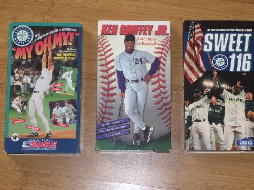 Collection of (3) SEATTLE MARINER Baseball Videos - 1995 MY OH MY, KEN GRIFFEY JR. Adventures in Baseball (1996) 2001 SWEET 116 - Sold as a set (save on shipping worldwide!). VHS Videocassettes (NTSC)