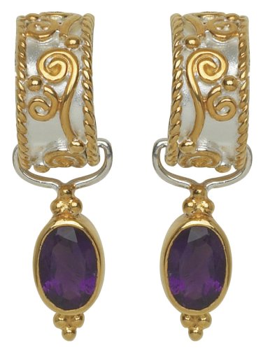 22k Gold Overlay Sterling Silver Amethyst Drop Earrings by Michou