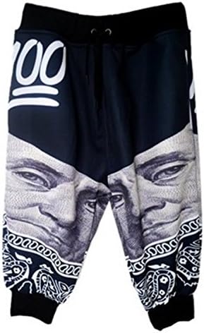 Unisex 100 Dollars Shorts Sweatpants Joggers Harem Bandana Hip Hop Pants Black (XL)