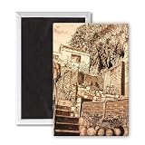 Back Garden, Bath (pen & ink and wash on.. - 3x2 inch Fridge Magnet - large magnetic button - Magnet