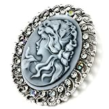 Pugster Clear Crystal Gray Beauty Cameo Brooches And Pins Vintage