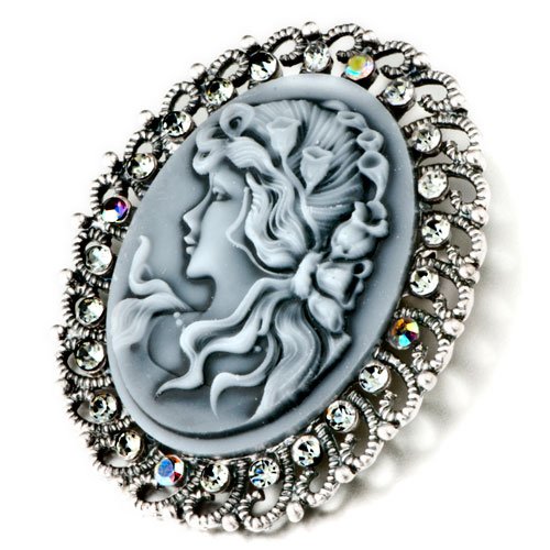 Clear Crystal Gray Beauty Cameo Brooches And Pins Vintage