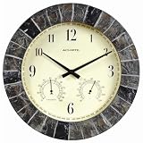 AcuRite 02418 14-Inch Faux-Slate Indoor/Outdoor Wall Clock with Thermometer, Hygrometer