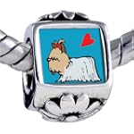Pandora Style Bead Yorkshire Terrier Dog White Beads Fits Pandora Bracelet