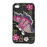 Premium Bling Luxurious Design Diamond Crystal Snap-on Case for Apple iPod Touch 4, 4G, 4th Generation, 4th Gen - Black Rainbow Butterfly