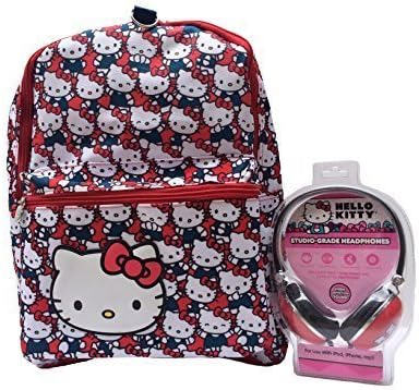 New Hello Kitty Allover Print School Backpack with Matching Hk Headphones