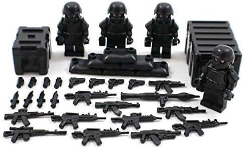 Black Ops Military SWAT Minifigure Soldiers with Weapons and Minifig Accessories