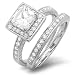 1.75 CT Halo Sterling Silver Ladies Princess and Round Cubic Zirconia CZ Wedding Bridal Engagement R