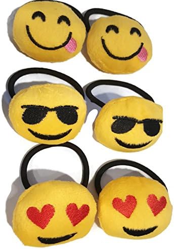 6 Emoji Ponytail Holders Smiley Faces Heart Eyes Cool Sunglasses Tongue Out