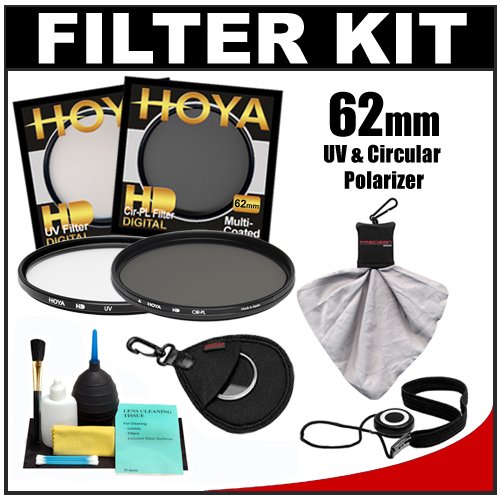 Hoya 62mm HD Hardened Glass 8-Layer Multi-Coated Digital Circular Polarizer & Ultraviolet Filter + Accessory Kit for Canon, Nikon, Sony, Olympus & Pentax Lenses