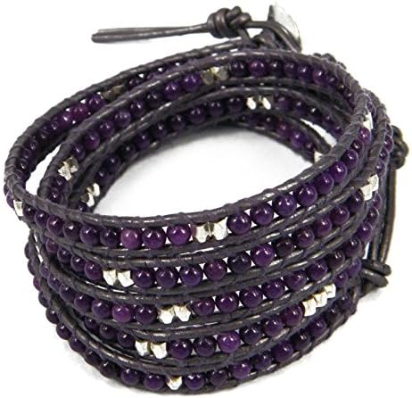Sugilite Beaded Leather Wrap Bracelet, 4 - 5 Layer 32.5" + 1.5" Extender