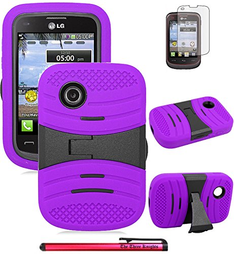 LG 306G Armor Hybrid Case, The3Knights[TM] Armor Hybrid Kickstand Phone Case Cover + The3Knights[TM] Classic Stylus Pen and Premium Screen Guard (A Stand PURPLE/BLACK)