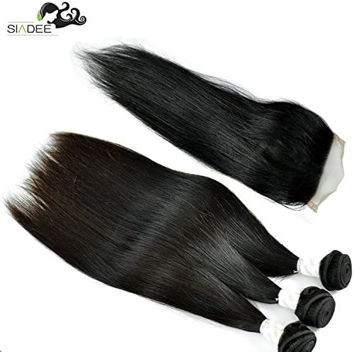 SIADEE 8-30 Inch 6A Grade Brazilian Virgin Human Hair Extensions Silky Straight Hair, Pack of 3, 100g/bundle, Natural Color Hair Wefts (8 8 8)