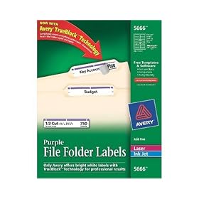 Avery� Purple File Folder Labels for Laser and Inkjet Printers with  TrueBlock Technology, 2/3 inches x 3-7/16 inches, Pack of 750 (5666)