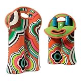 Built 2-Bottle Wine Tote, French Bull Rainbow Flower Pattern
