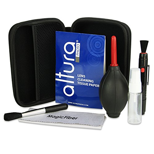 Altura Photo Professional Cleaning Kit w/ Carrying Case for DSLR Cameras and Sensitive Electronics (Canon, Nikon, Pentax, Sony) - Includes: Cleaning Kit Carrying Cage + Lens Cleaning Pen System + Lens Brush + Air Blower Cleaner + 50 Sheets Lens Tissu