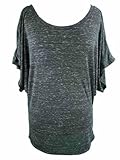 YogaColors Crystal Boatneck Dolman Sleeve Blouse Jersey Tee Up to Plus Size (Small, Speckled Charcoal)