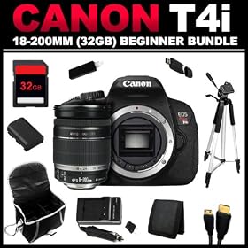 Canon EOS Rebel T4i 18.0 MP CMOS Digital Camera (Body Only) with Canon EF-S 18-200mm f/3.5-5.6 IS Standard Zoom Lens for Canon DSLR Cameras (32GB Beginner Bundle Kit) - 6558B001,2752B002
