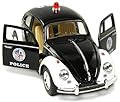 Set of 2: 5" Classic and New Volkswagen Beetle Police Cars (Black/White)