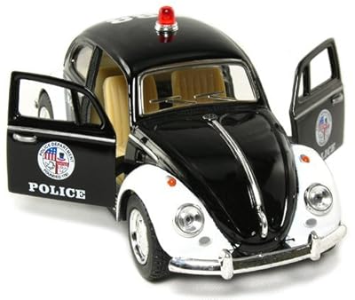 Set of 2: 5" Classic and New Volkswagen Beetle Police Cars (Black/White)