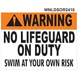 WARNING NO LIFEGUARD ON DUTY SWIM AT YOUR OWN RISK SIGN (24X18 OR 18X12)