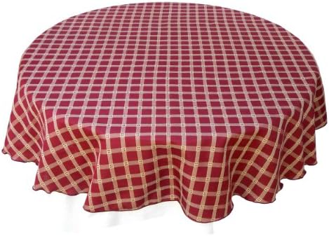 Myles Table Carolina Check Tablecloth, Ruby/Beige 60 inches Round