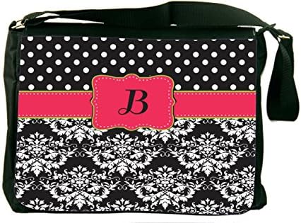 Rikki KnightTM Rikki Knight Initial "B" Pink Green Black Damask Dots Monogrammed Messenger Bag - Shoulder Bag - School Bag for School or Work