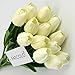 FatColo Artificial Tulip Flowers, PU Stunning Holland Mini Tulip Flowers, Real Touch Flowers for Decoration Room Home Hotel Party(White)