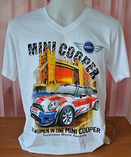 Women Men's White T-shirts V neck Short Sleeve Mini Cooper Size S,M,L # 584