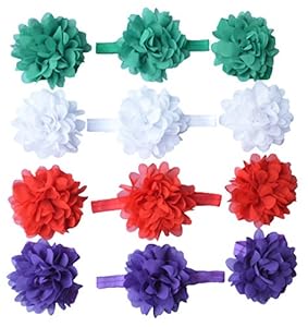 Qandsweet 4 Sets Baby Girl Headbands Infant Barefoot Sandals Chiffon Flower