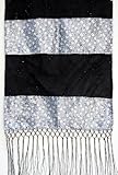 Beaded Embroidered Paisley Brocadse Silk Organza Stole Scarf Wrap Shawl Table Runner with Hand Knotted Fringe Silver & Black