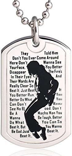Michael Jackson Necklace Pendant Stainless Steel Dog Tag Moonwalk Logo