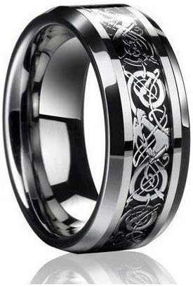 8MM Dragon Design Tungsten Carbide Wedding Band Ring (Available Sizes 5-14 Including Half Sizes)