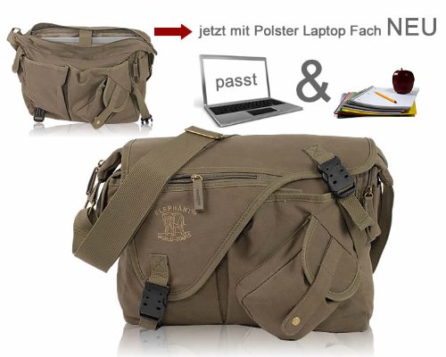 Elephant Netbook CANVAS Messenger Bag Evolution Tasche - Army Olive NEU