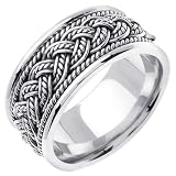 14K White Gold Double Braided Mens Wedding Band Ring 10mm
