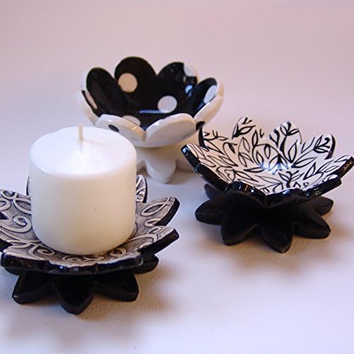 Black & White pottery Polka-Dots & Flowers -- ceramic pottery set of 3