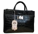LYDC Black Patent Finish Croc Effect Shell Body Work Briefcase / Laptop Bag -- SwankySwans