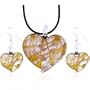 Amber Color Heart Pendant And Earring Murano Glass Jewelry Set