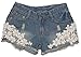 Amoin Casual Vintage Womens Lace Flower Jean Shorts Short Pant Trouser Cut-Off Denim